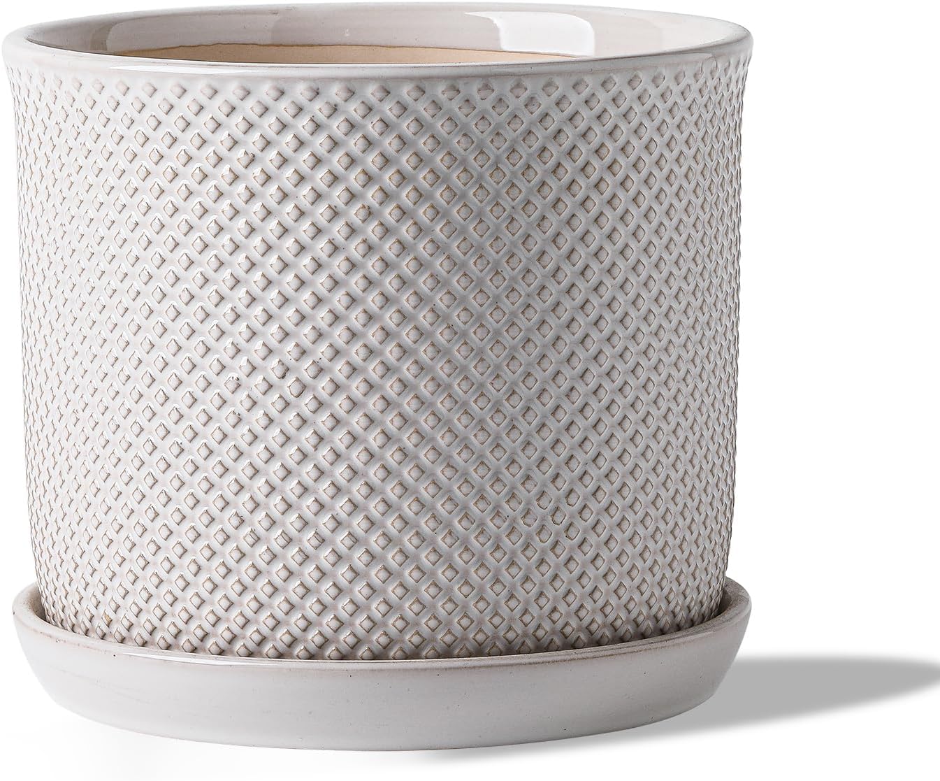 8 Inch Ceramic Plant Pot with Drainage Hole & Saucer for Home