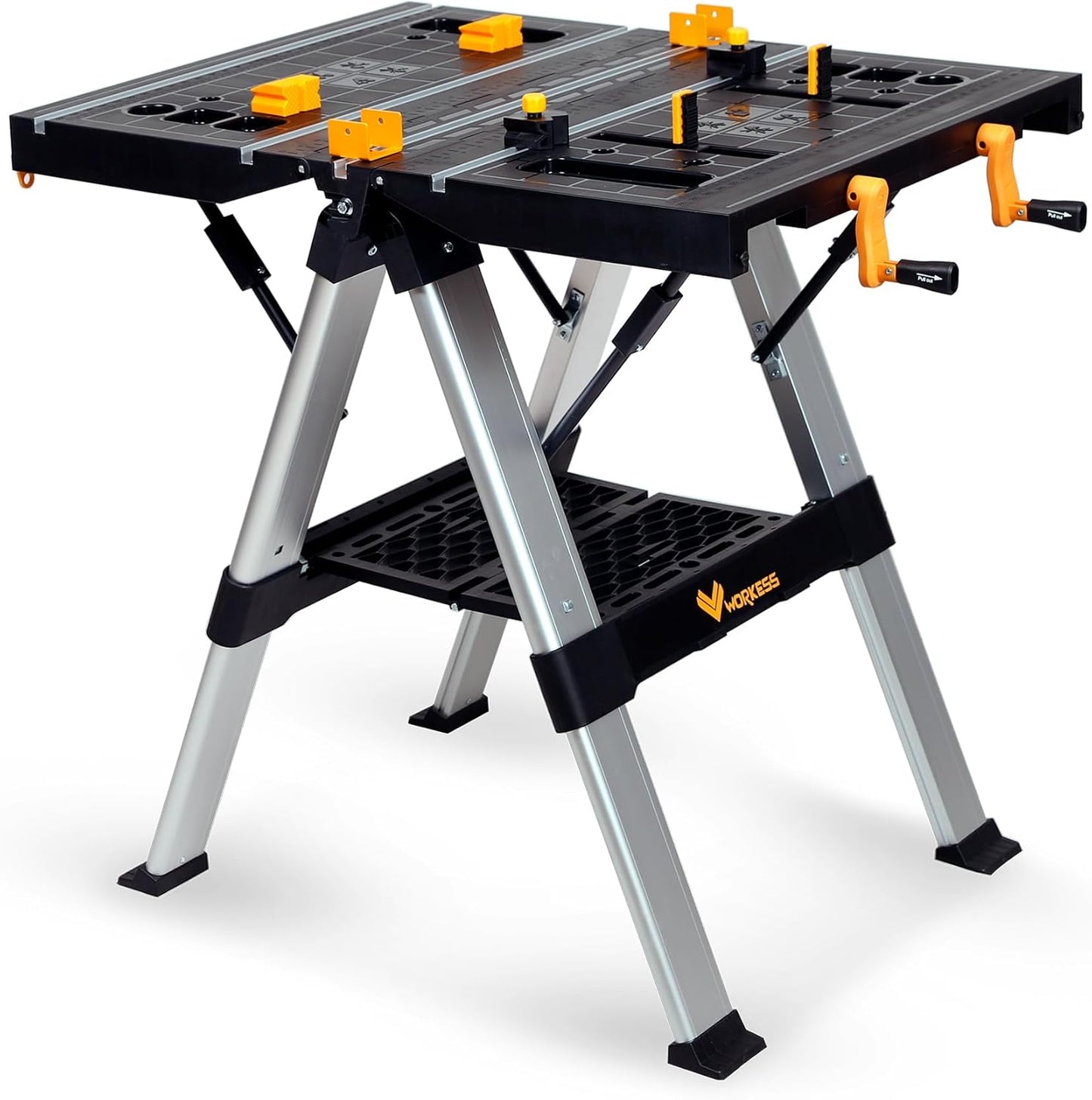 Portable Workbench & Sawhorse with Adjustable Height and Clamping