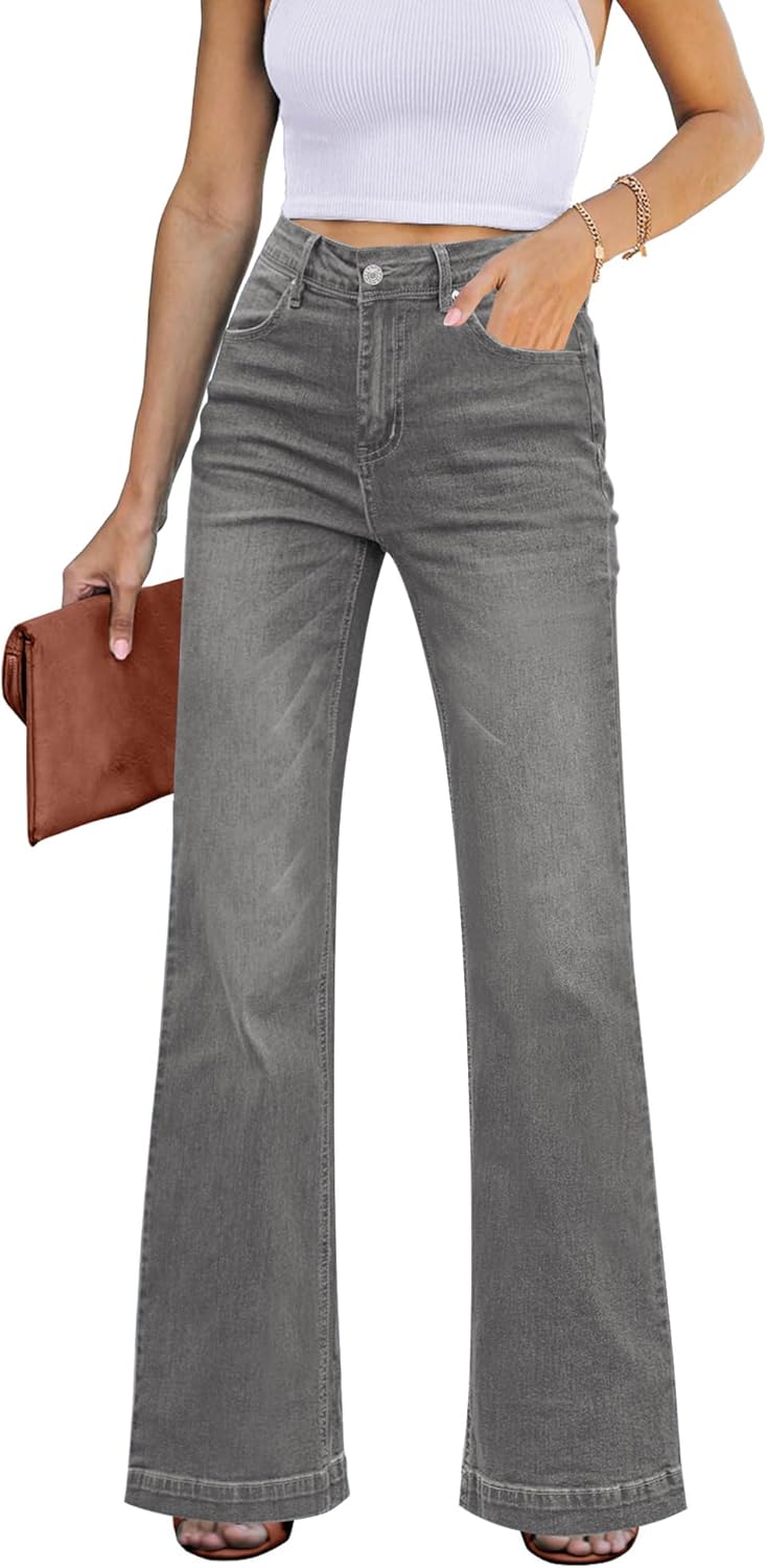 GRAPENT Womens Flare Jeans High Waisted Wide Leg Baggy Jean