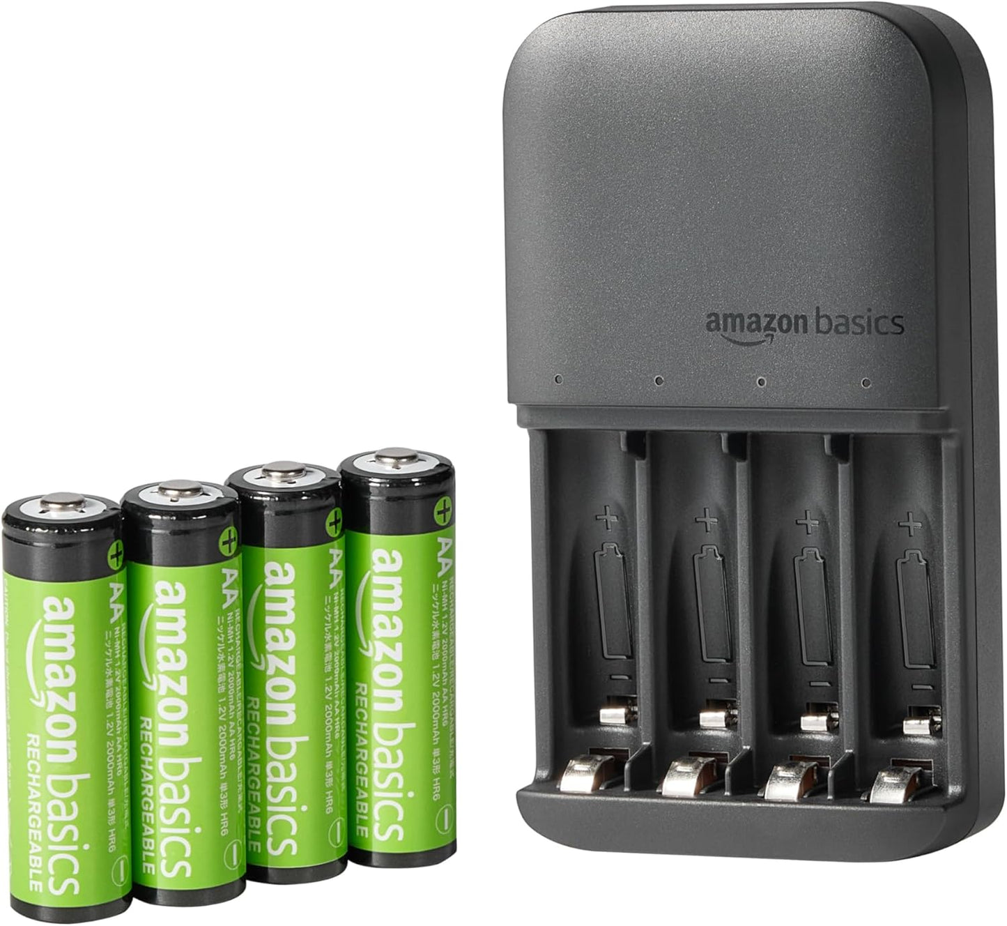 Basics 4-Bay Battery Charger with Rechargeable NiMh Batteries
