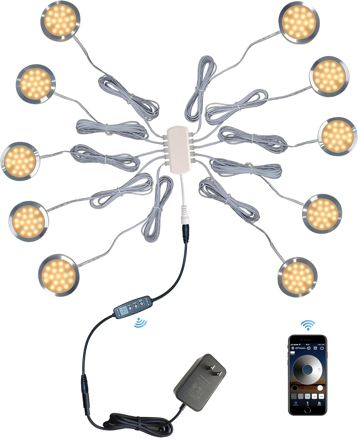 Puck Lights 10 Pack Bluetooth Smart Control Dimmable Under Cabinet