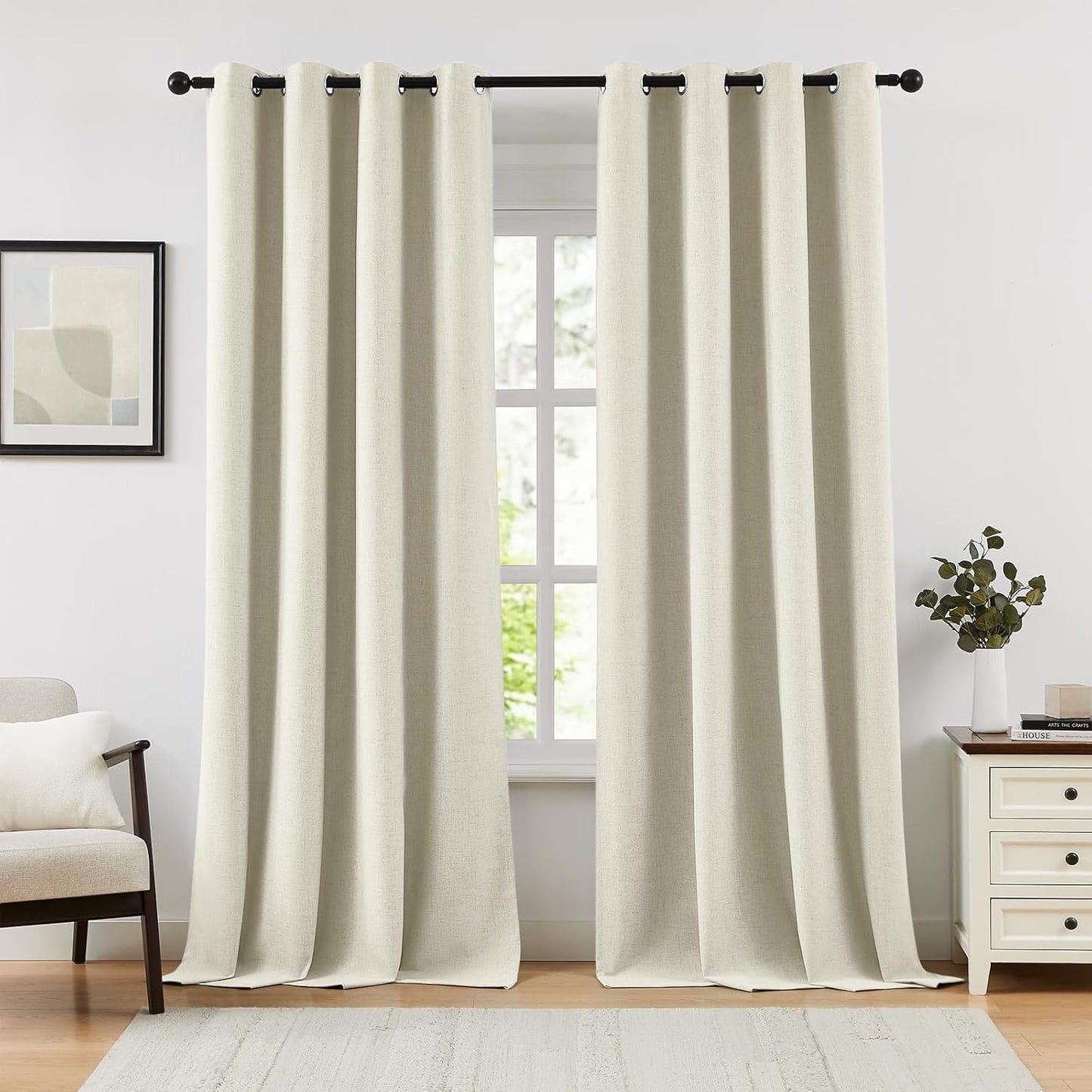 Anpark Blackout Linen Curtains: Farmhouse Style, 100% Natural, 84 Length, Set of 2