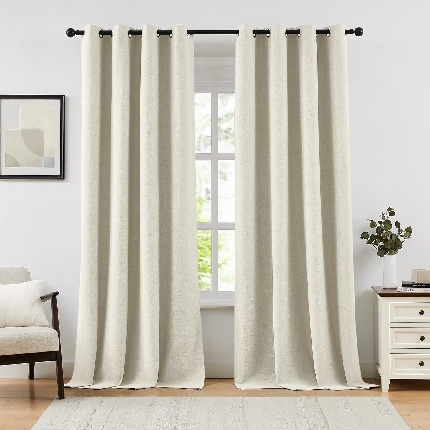 Anpark Blackout Linen Curtains: Farmhouse Style, 100% Natural, 84 Length, Set of 2
