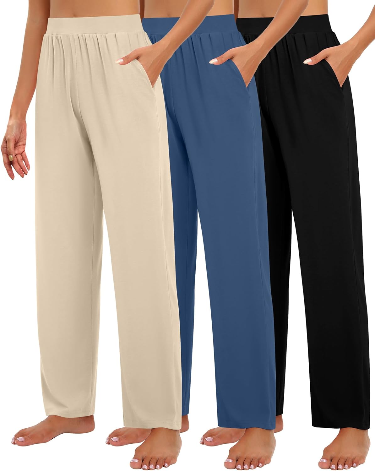 Cozy Wide Leg Lounge Pants for Women - 3 Pack Comfy Slacks
