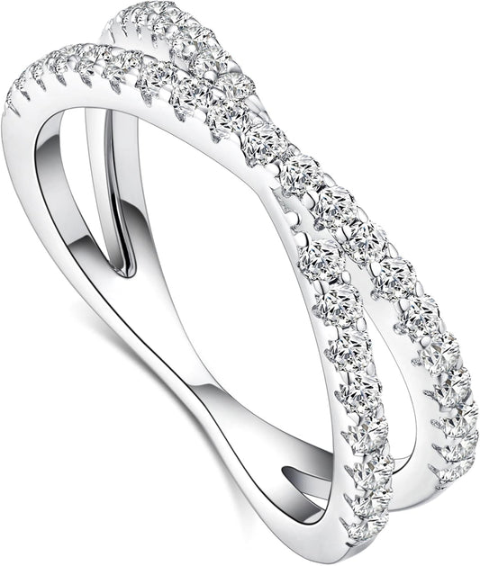 IMOLOVE Moissanite Eternity Ring - Criss Cross Wedding Bands