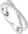 Moissanite Eternity Ring for Women - Criss Cross Sterling Silver Band