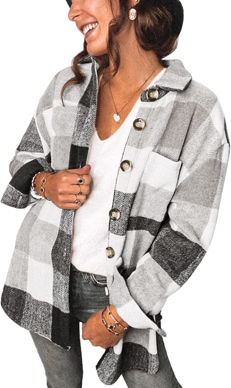 AUTOMET Womens Fall Outfits Shackets Flannel Button Down Shirts