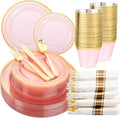 Clear Pink and Gold Plastic Dinnerware Set - Elegant Disposable Party