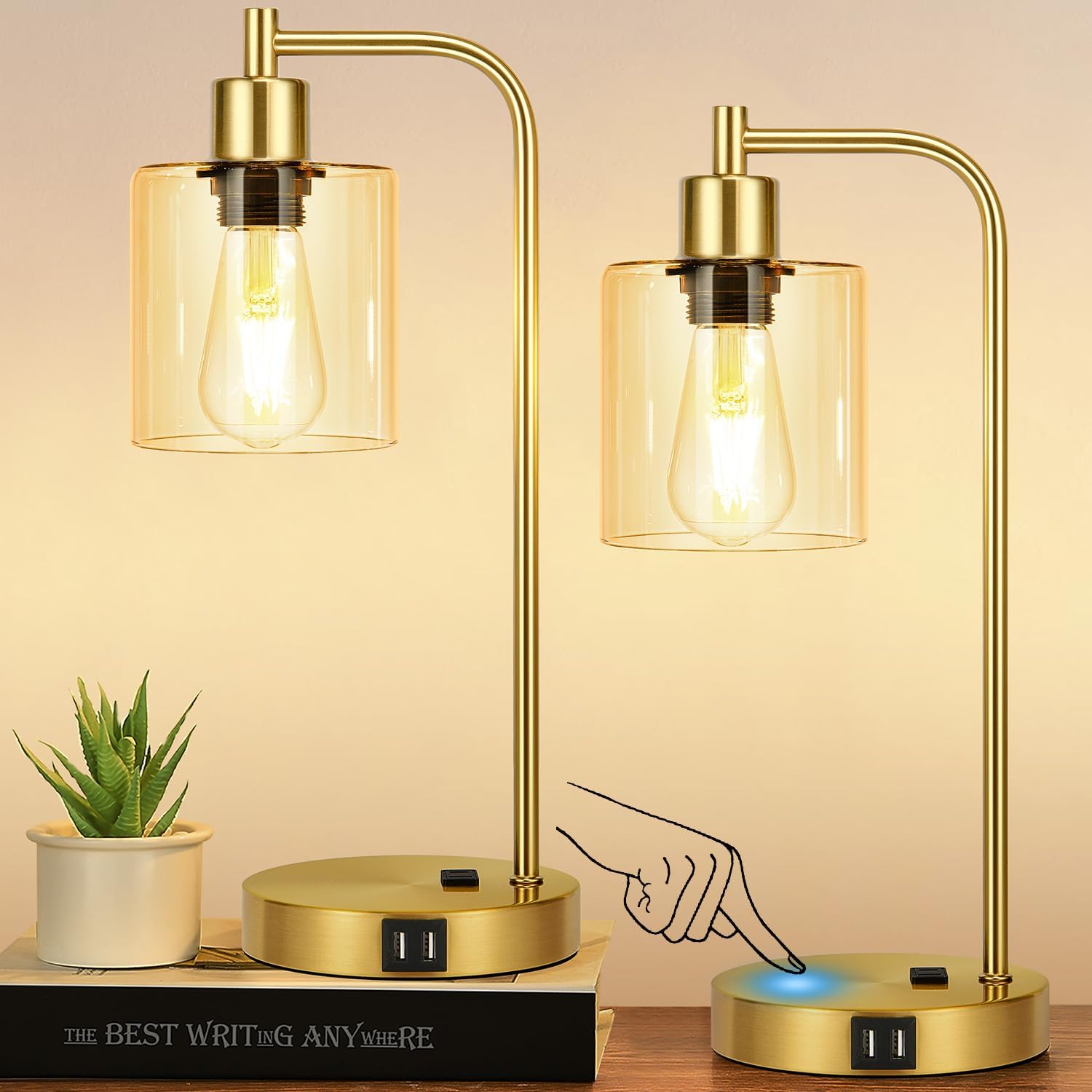 Industrial Touch Control Table Lamps with USB Ports & AC Outlet