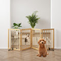 Natural 37-74ft Wide Dog Gate for Stair - Freestanding Bamboo Divider