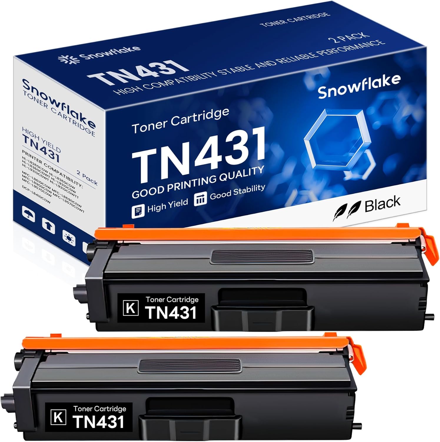 TN431BK Black Toner Cartridge Replacement for Brother Printers