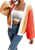 Women's Open Front Color Block Cardigan by SHENHE for Everyday Wear