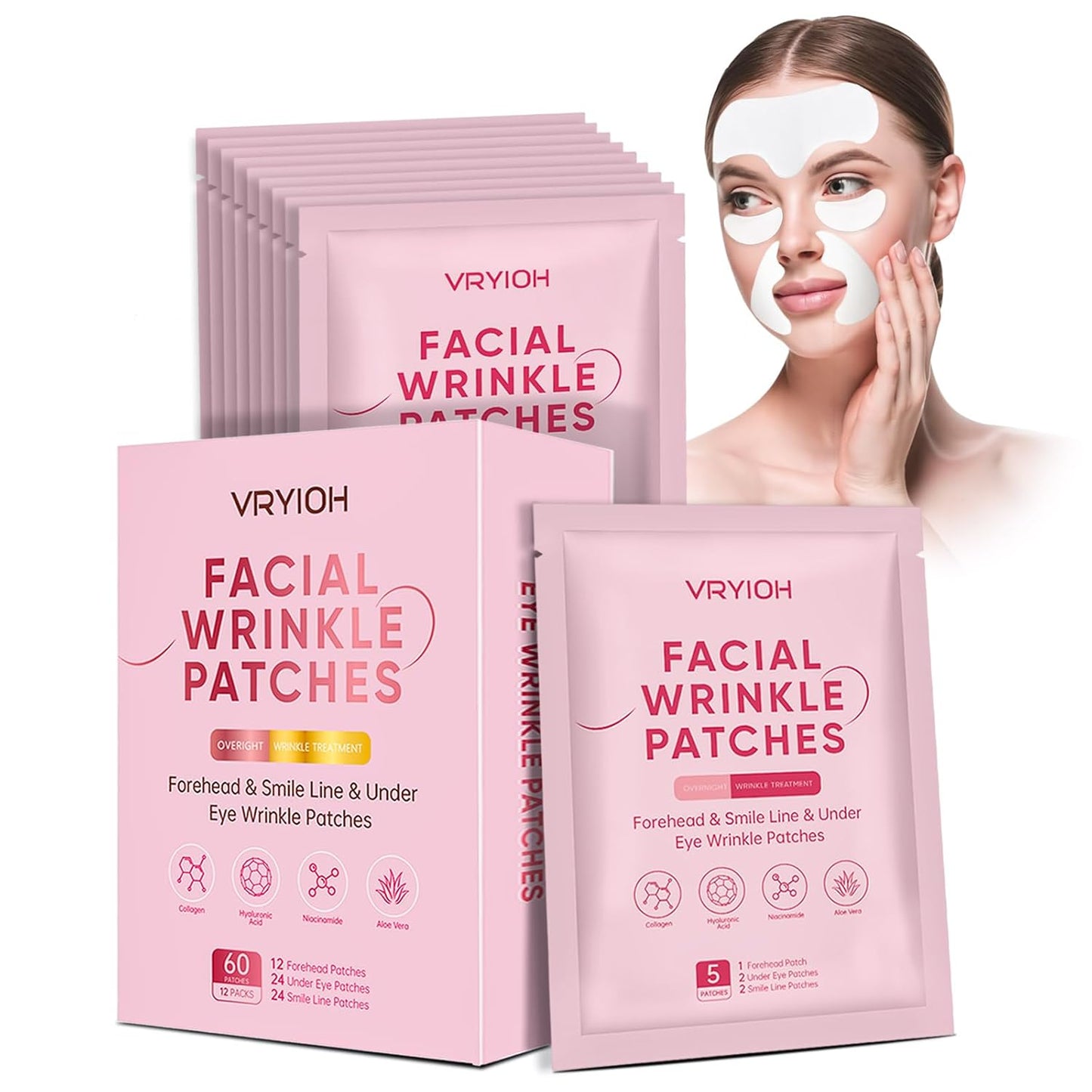 3 IN 1 Facial Wrinkle Patches for Forehead, Smile Lines & Eyes