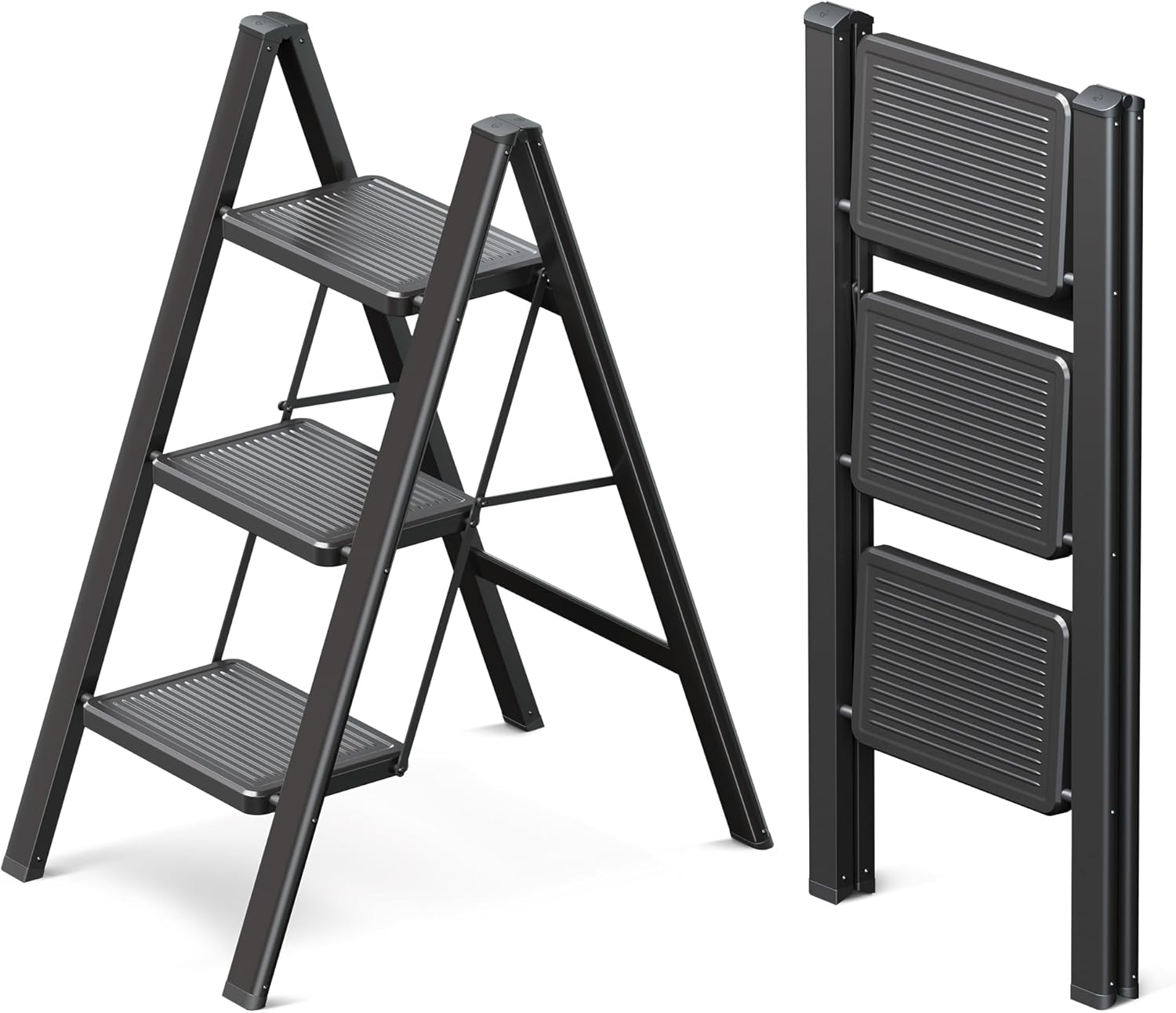 GameGem 3 Step Ladder with Wide Anti-Slip Pedal for Safety