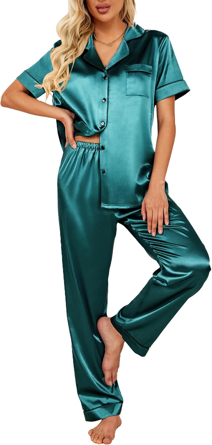 Ekouaer Silk Satin Pajamas Set for Women - Soft Sleepwear Pjs