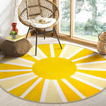 Yellow Rainbow Sun Round Rug - 4ft Washable Non-Slip Low Pile