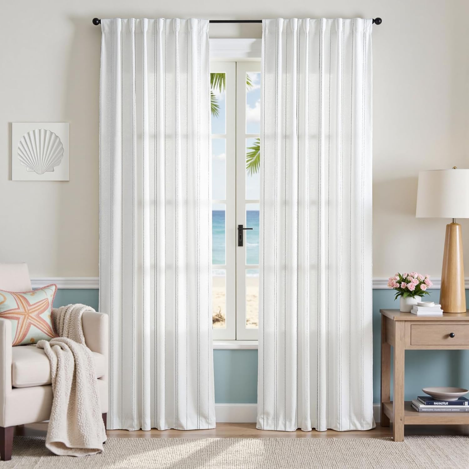 Grey and White Striped Curtains for Modern Farmhouse Decor