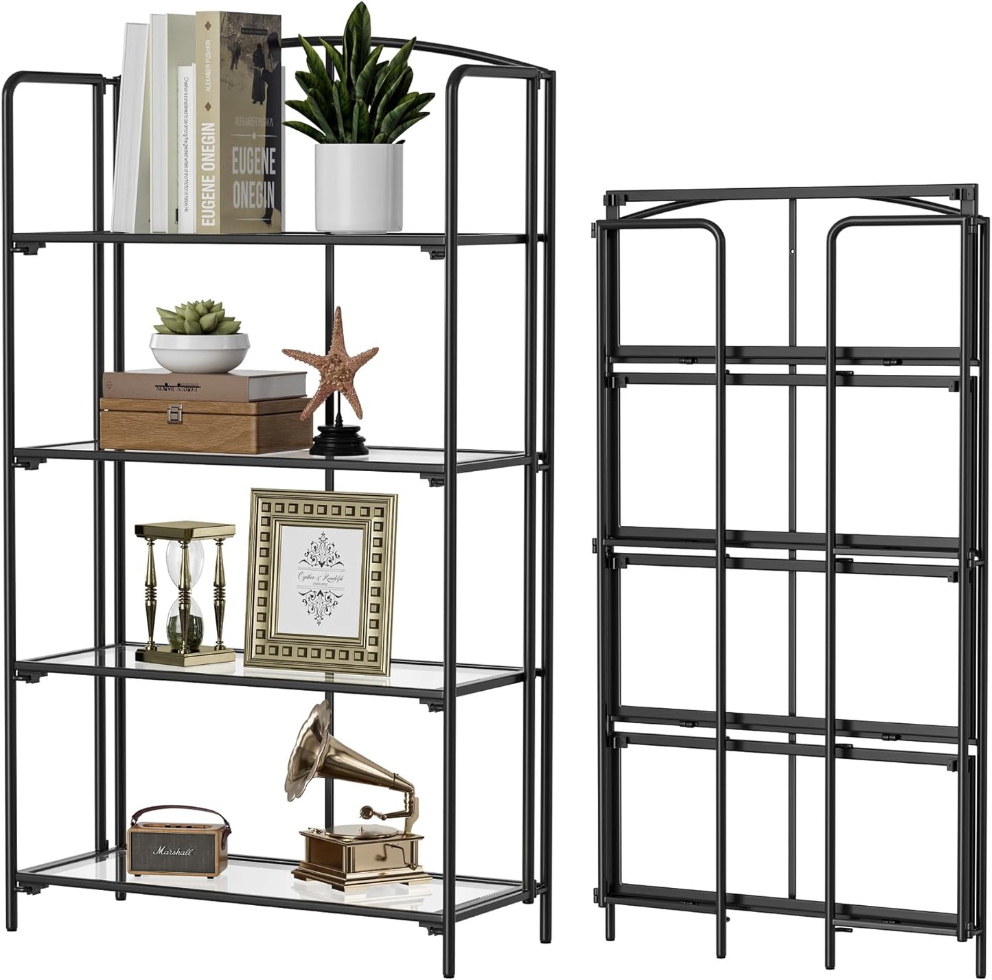 Crofys No Assembly Folding Bookshelf for Living Room Storage