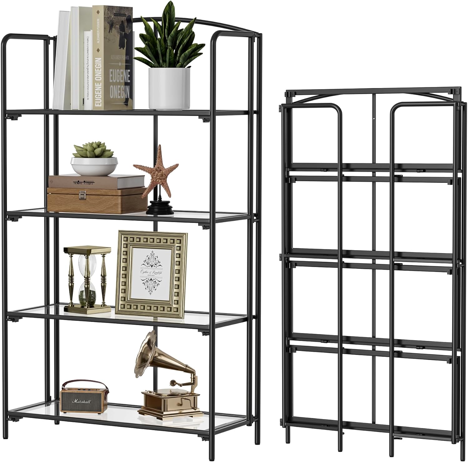 Crofys No Assembly Folding Bookshelf for Living Room Storage