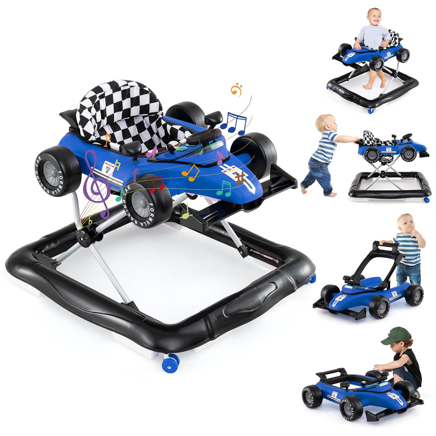 HONEY JOY 4-in-1 Foldable Baby Walker with Adjustable Heights