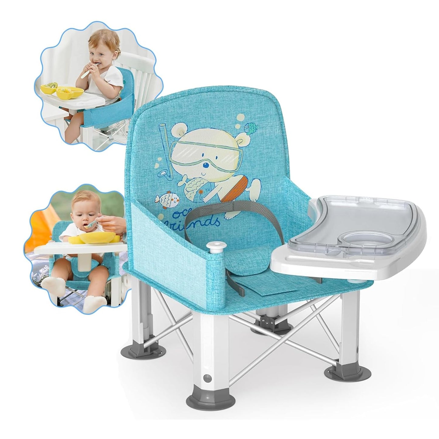 Baby Travel Booster Seat with Double Tray for Dining Tables
