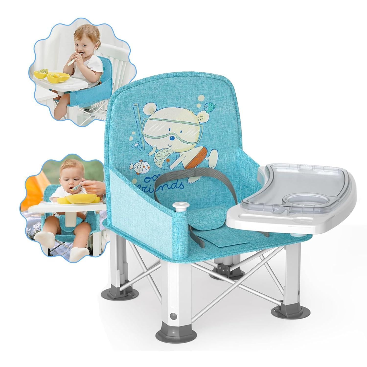 Baby Travel Booster Seat with Double Tray for Dining Tables