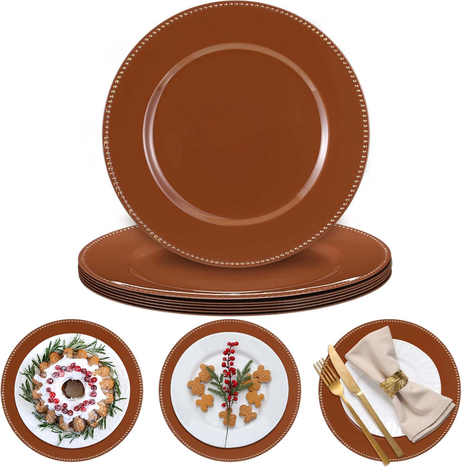 Bokon 6 Pack Christmas Charger Plates for Elegant Table Settings