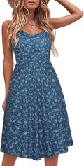 Casual A Line Spaghetti Strap Sundress with Pockets - Flattering