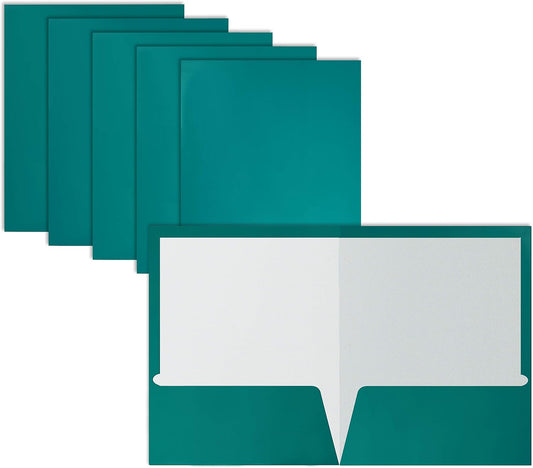 Teal Glossy Laminated Folders, 25 Pack