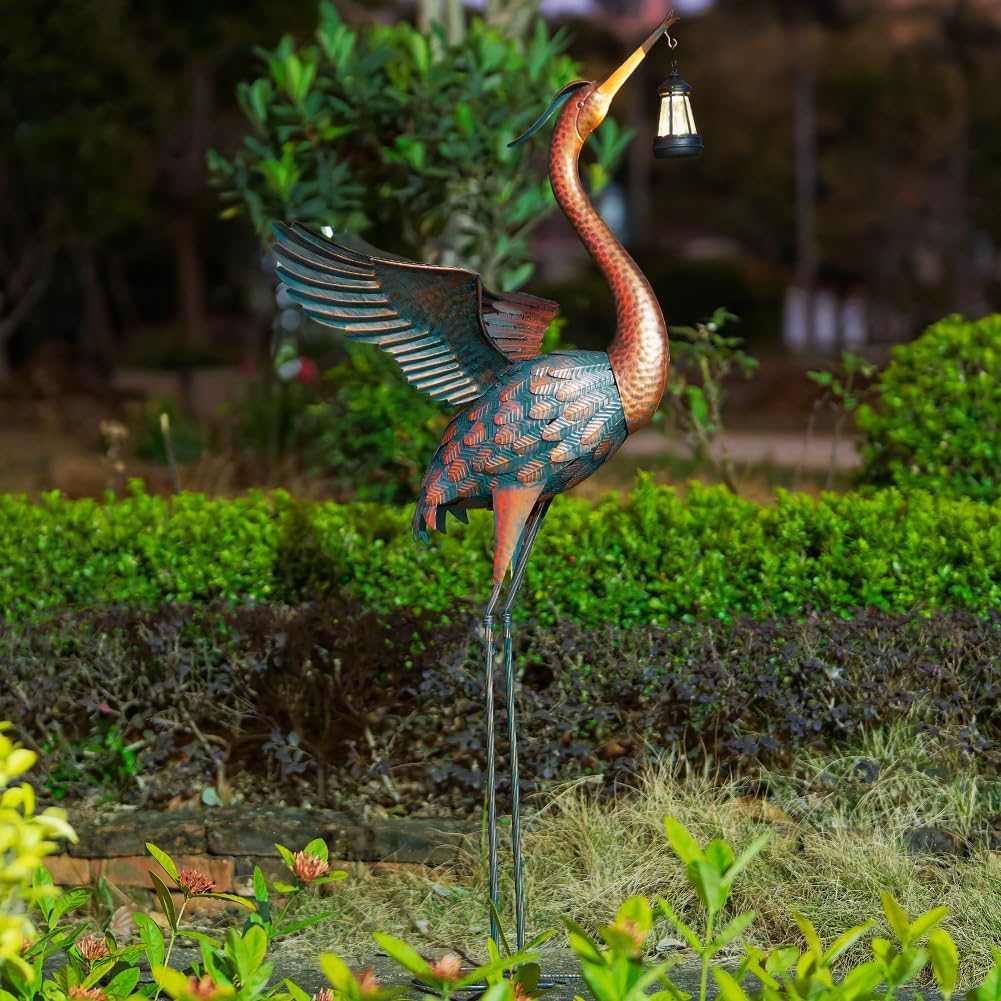 48 Heron Garden Statue with Solar Lantern for Outdoor Decor