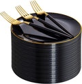 Black and Gold Dessert Plate Set 144Pc - Elegant Disposable Dinnerware