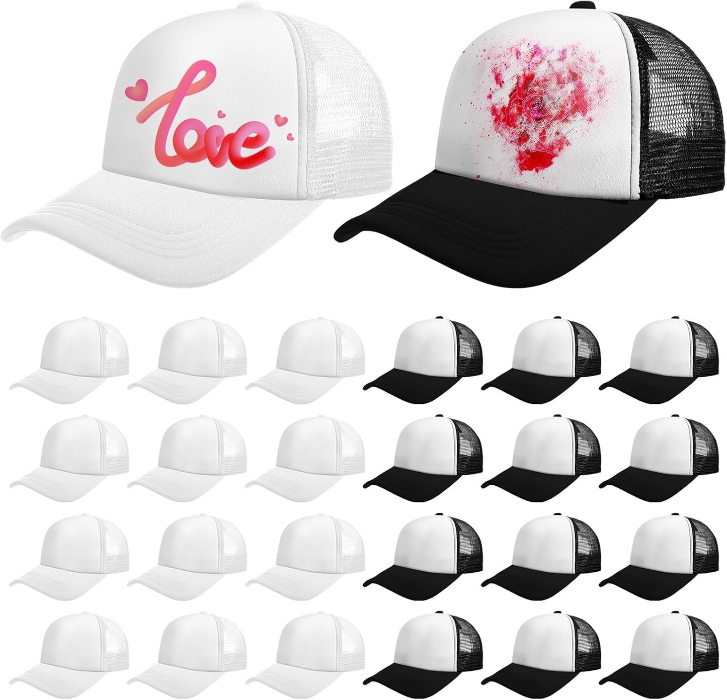 Vabean 24 Pack Sublimation Blank Trucker Mesh Caps for DIY