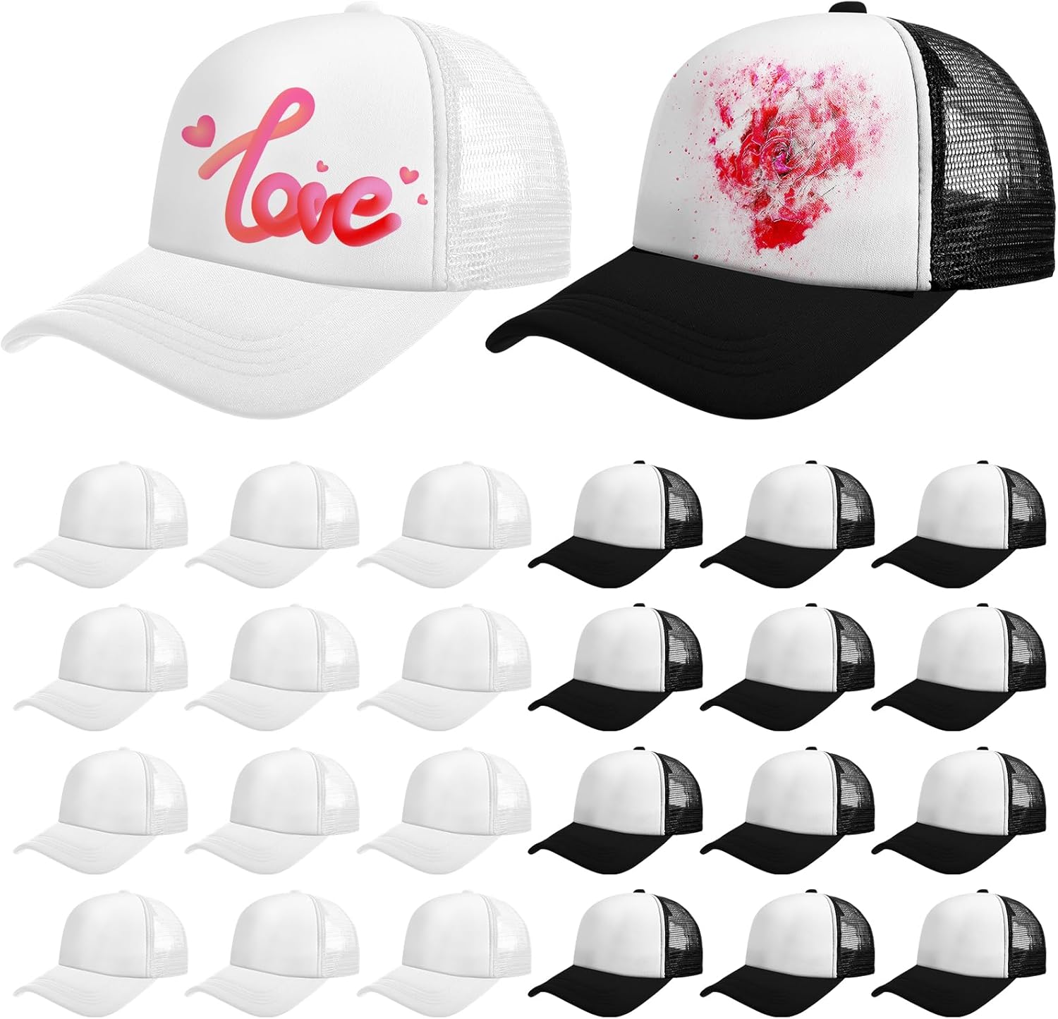 Vabean 24 Pack Sublimation Blank Trucker Mesh Caps for DIY