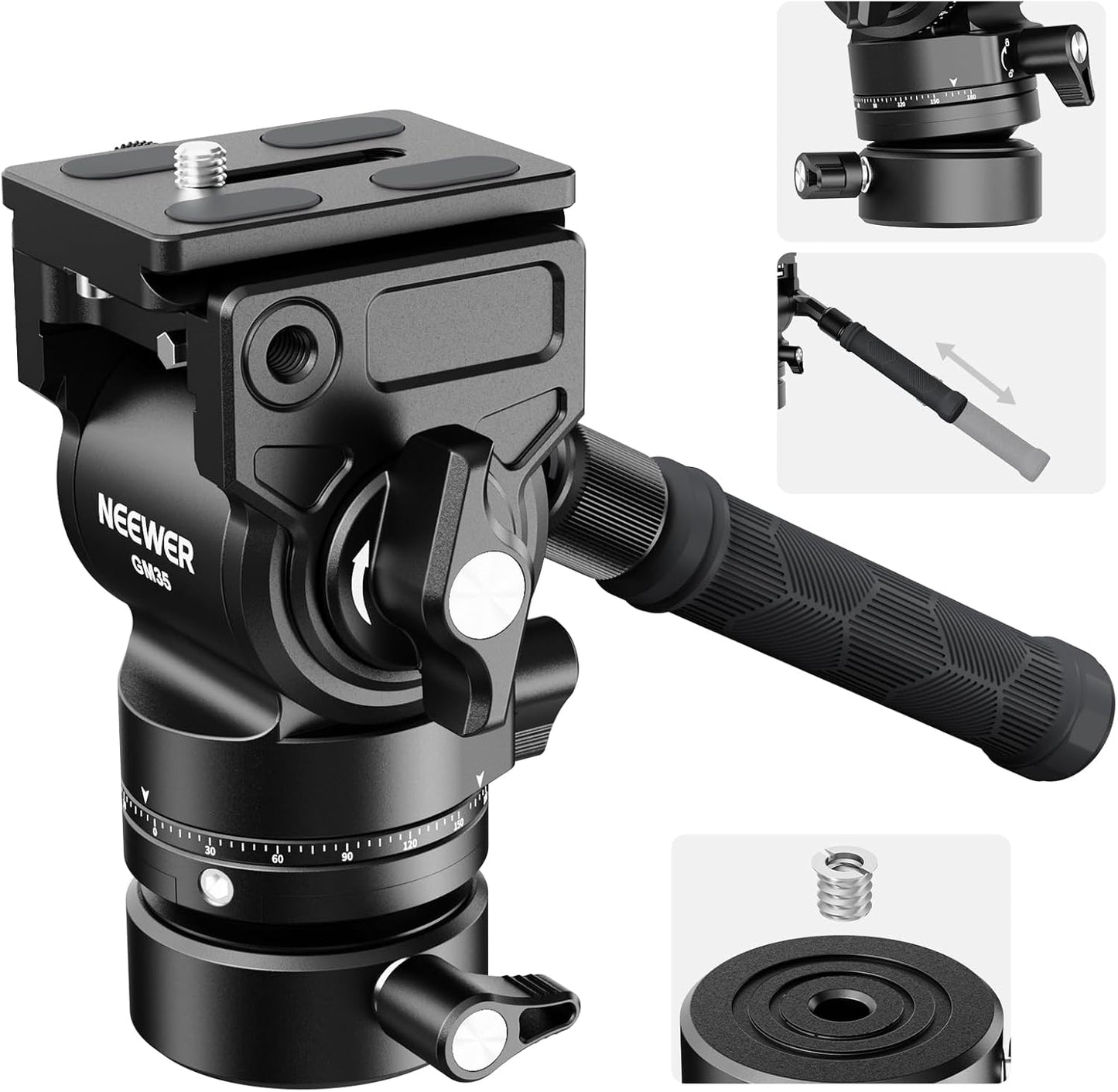 NEEWER Tripod Fluid Head with Leveling Base for Smooth Shots