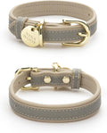 London Vegan Leather Dog Collar - Padded Grey Over Beige Extra Small