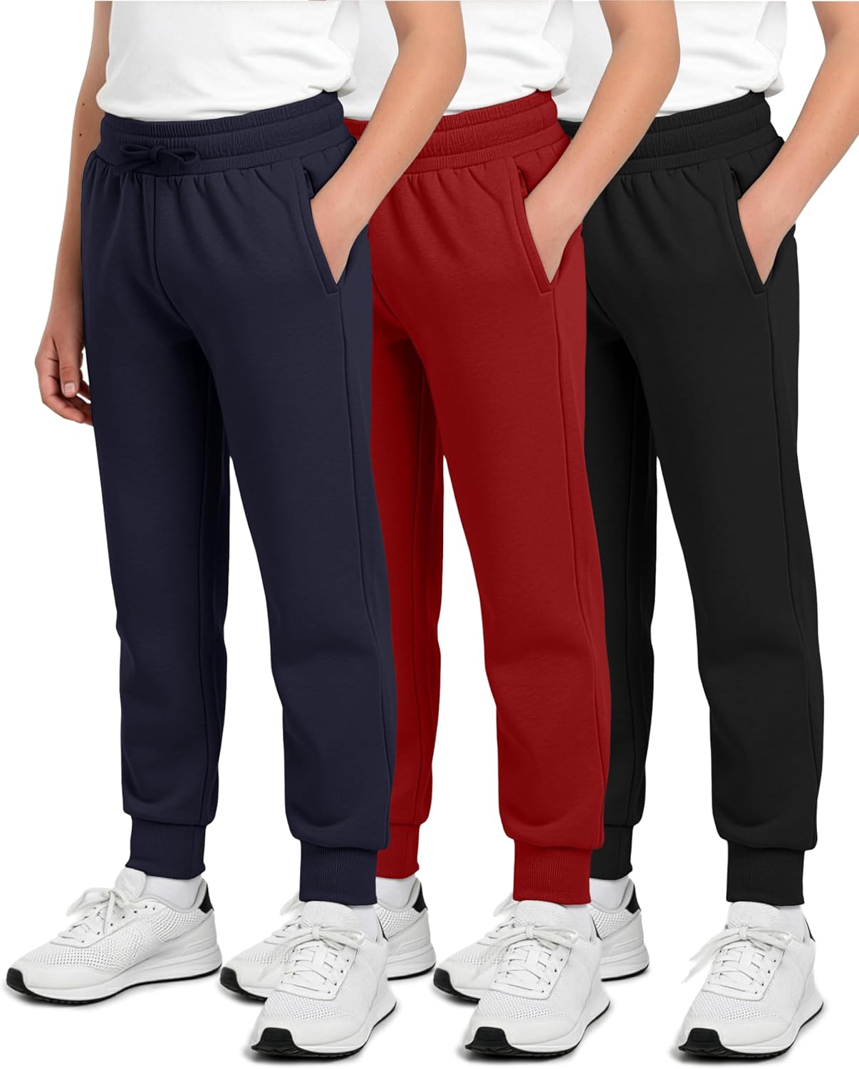 Real Essentials Boys' Cotton Fleece Jogger Sweatpants 3 Pack