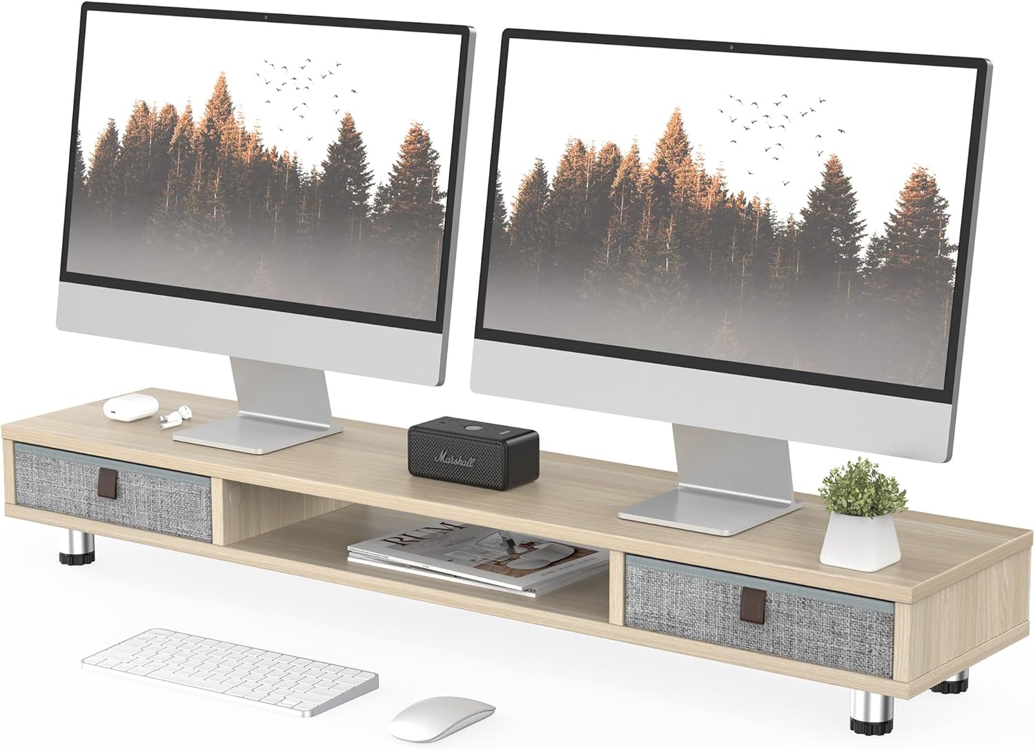 Fenge Monitor Stand with 2 Drawers for Dual Monitors Setup