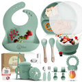 Green 17-Piece Silicone Baby Feeding Set - Thick Suction Plates