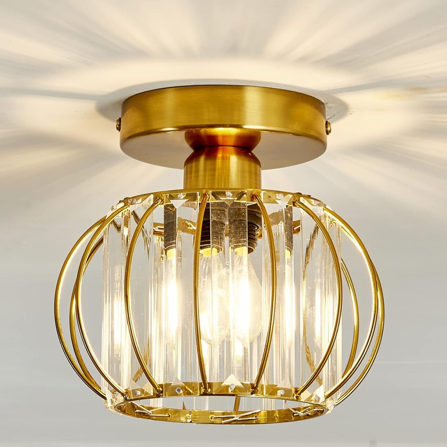 YYJLX Crystal Semi Flush Mount Ceiling Light Fixture for Home