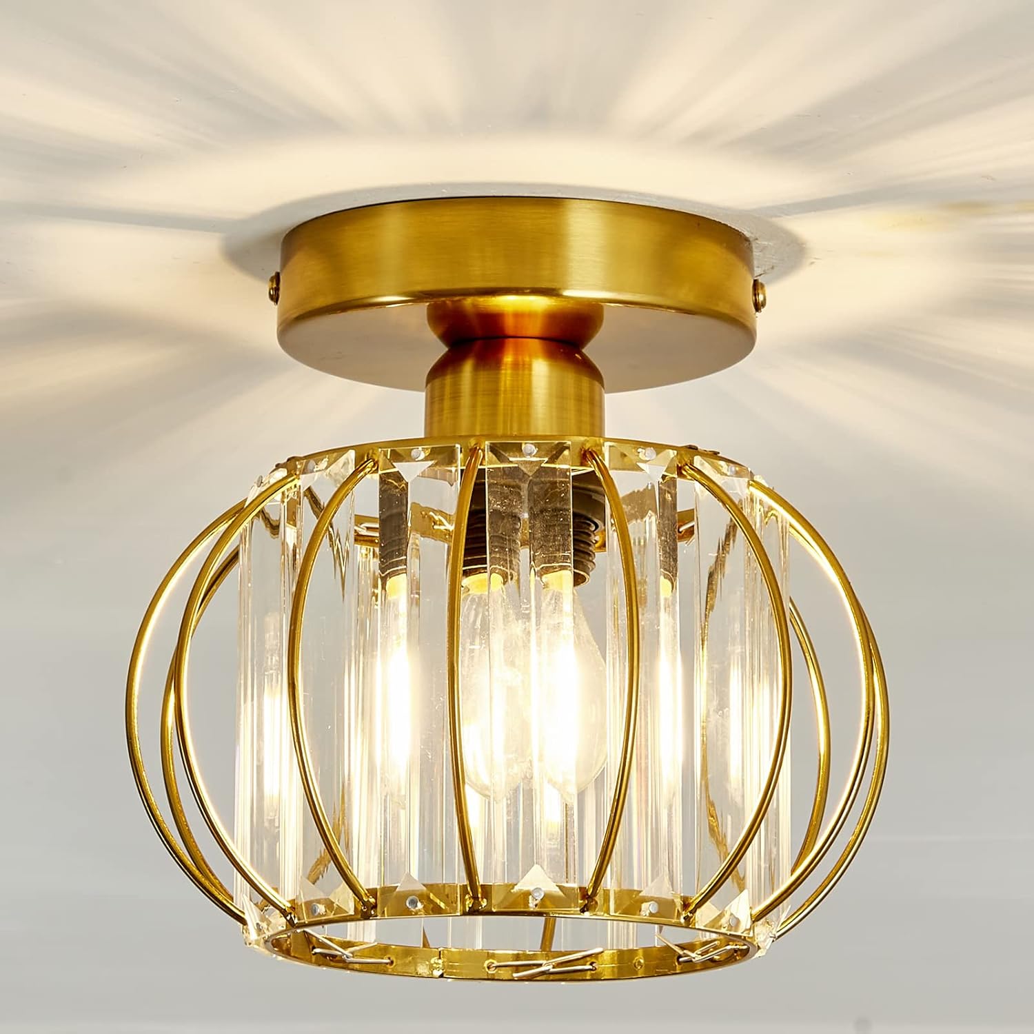 YYJLX Crystal Semi Flush Mount Ceiling Light Fixture for Home