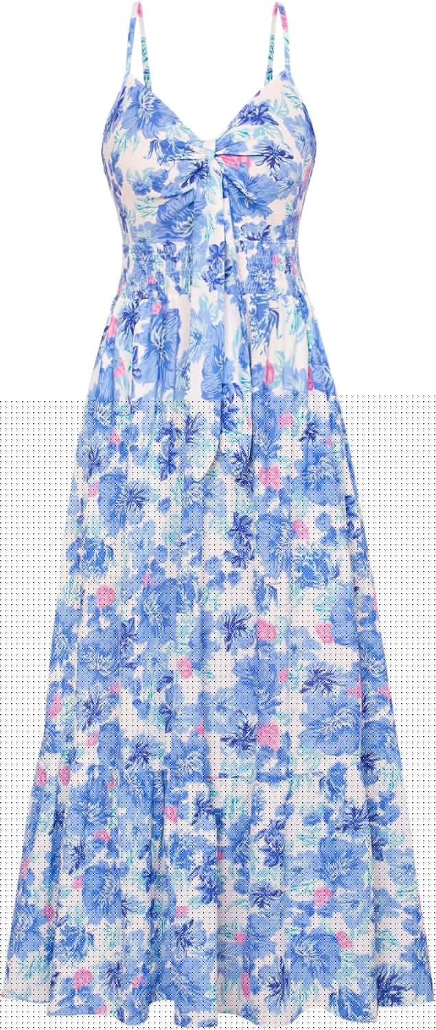 Summer Maxi Dress Floral Tie Front Spaghetti Strap Casual Style