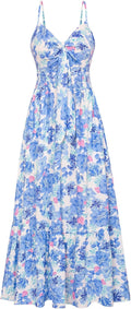 Women's Summer Floral Maxi Dress with Tie Front - Flowy Boho