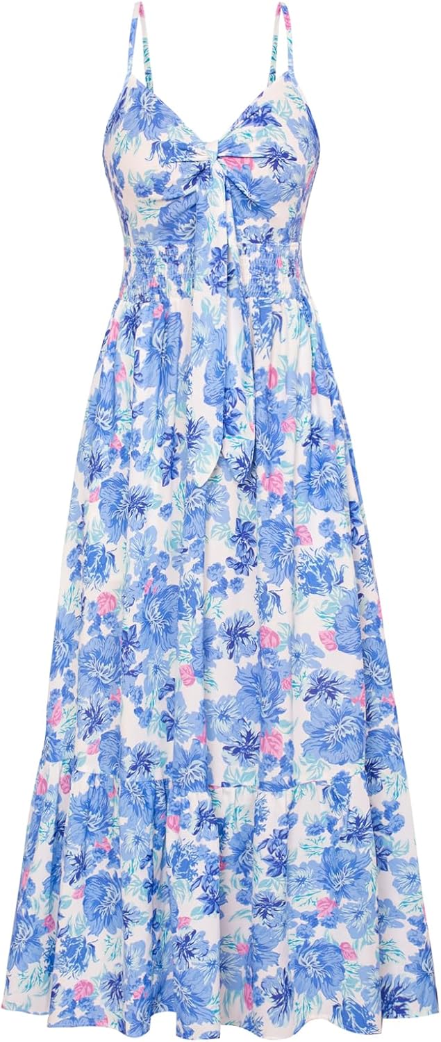 Summer Maxi Dress Floral Tie Front Casual Boho Beach Style