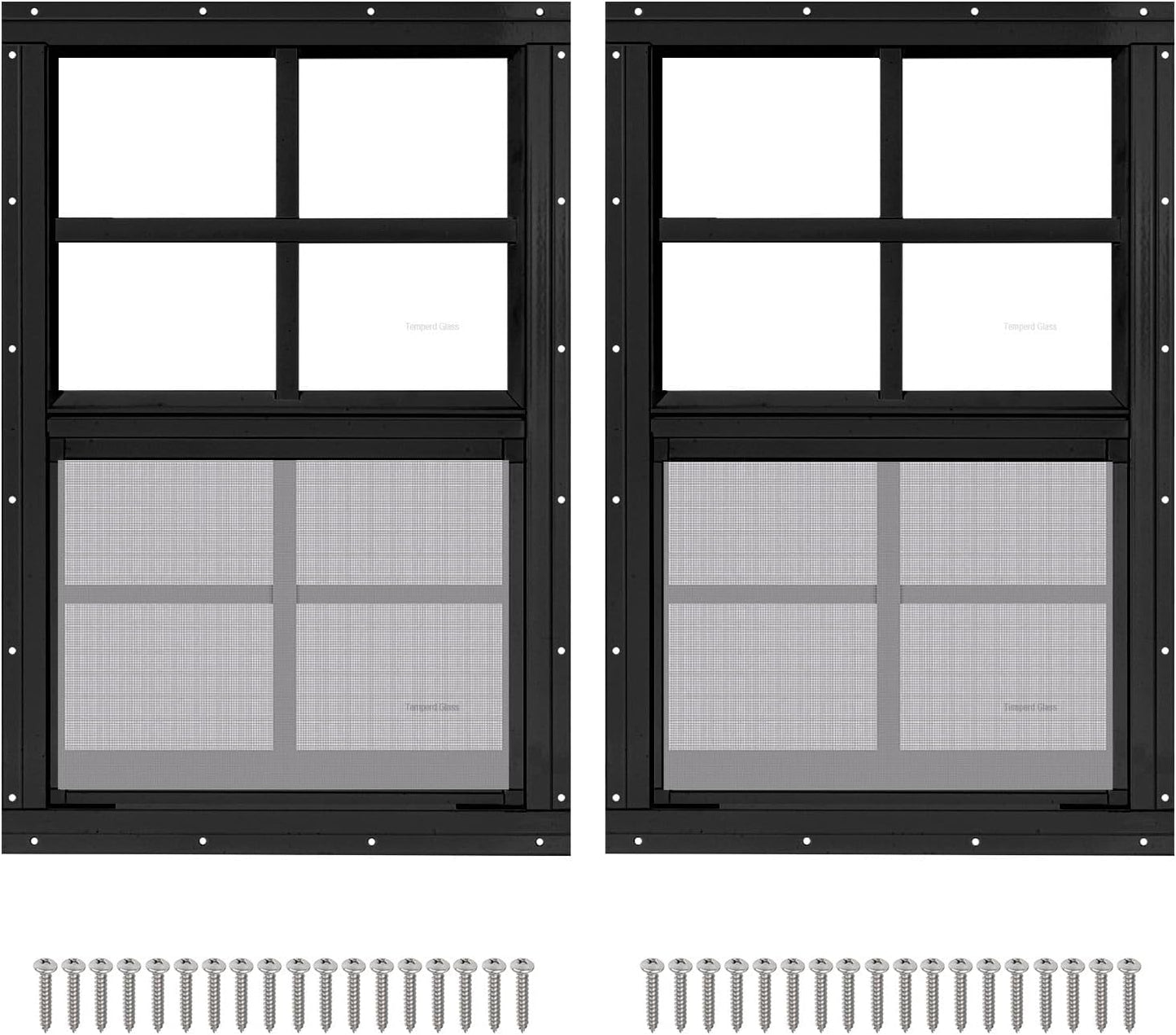 2 Pack 14in x 21in Black Shed Windows with Tempered Glass