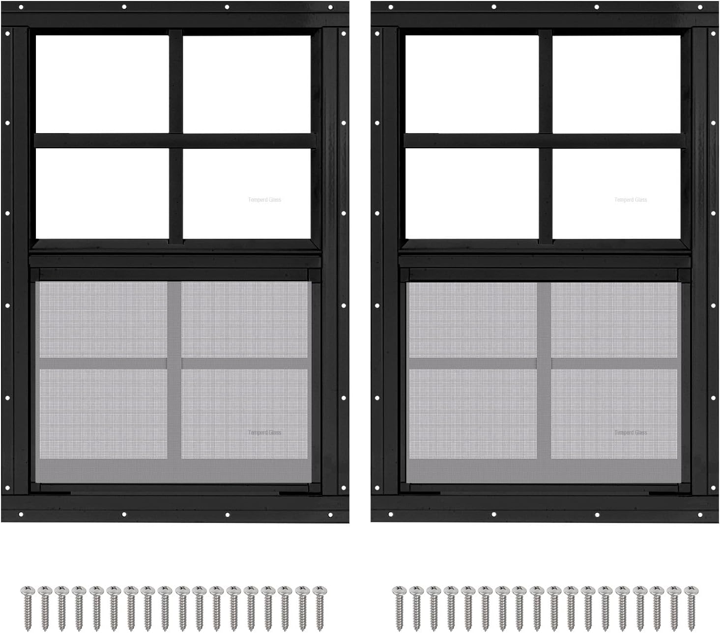2 Pack 14in x 21in Black Shed Windows with Tempered Glass