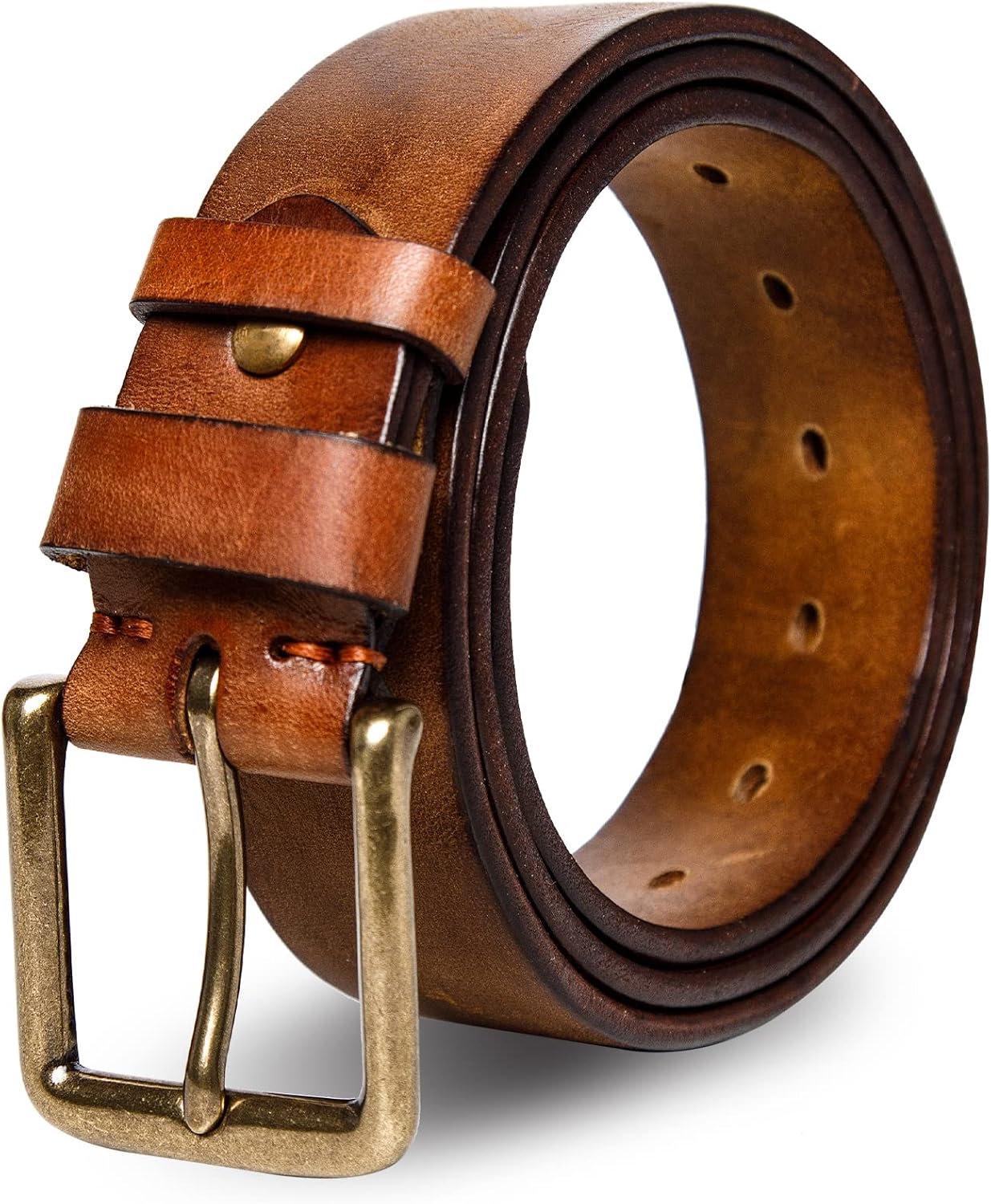 Thicken Full Grain Leather Mens Belt Heavy Duty Work Belt