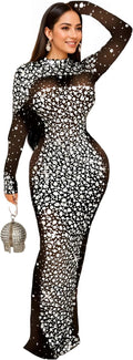Rhinestone Embellished Evening Gown for Women - High Slit Elegance