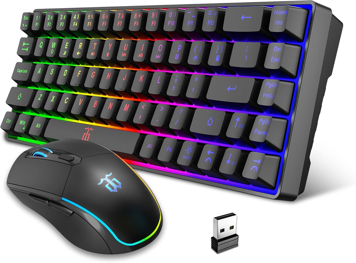 Snpurdiri Wireless Gaming Keyboard & Mouse Combo - 60%, LED Backlit, Rechargeable