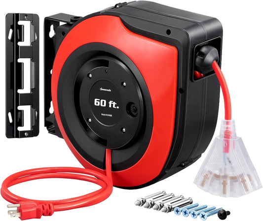 DEWENWILS 60FT Heavy Duty Retractable Cord Reel with Outlets