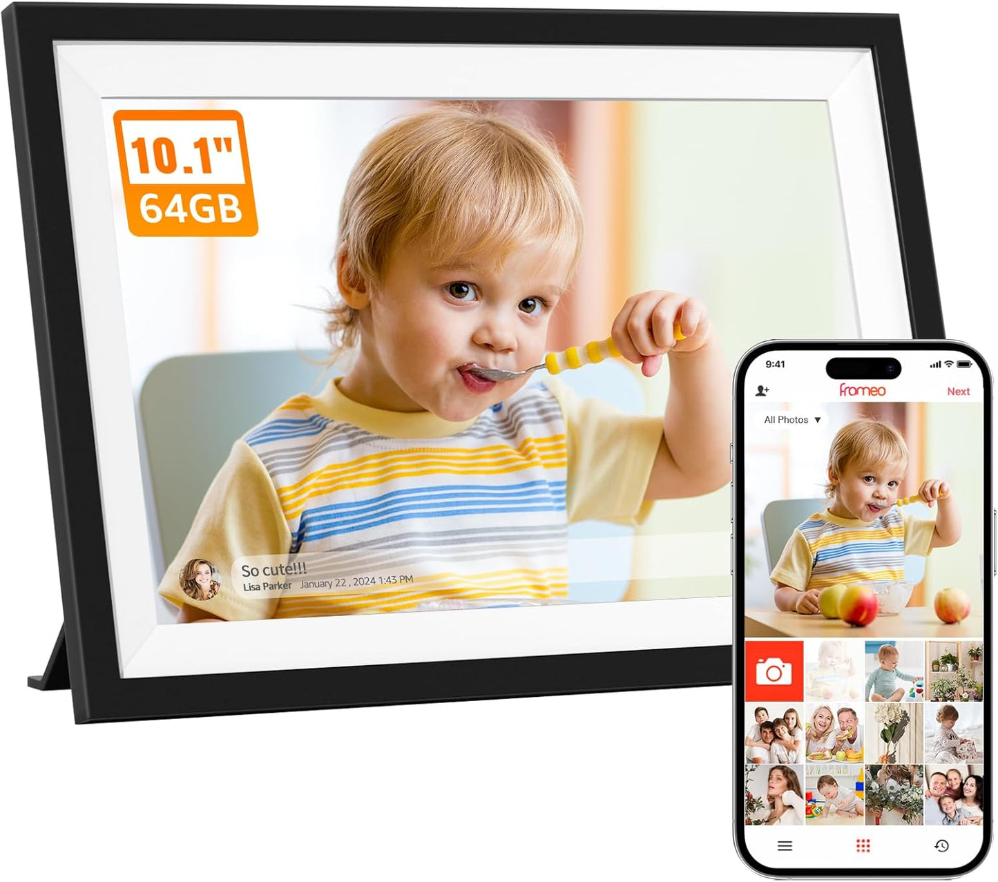 Digital Picture Frame 10.1 Inch with 64GB Storage and WiFi